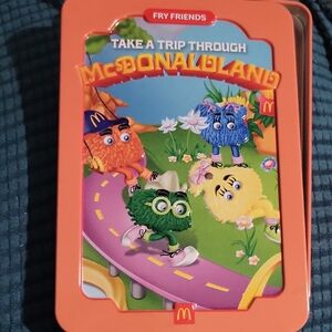 Adult Happy Meal McDonald's Fry Friends Adventure Tin with stickers & postcards
